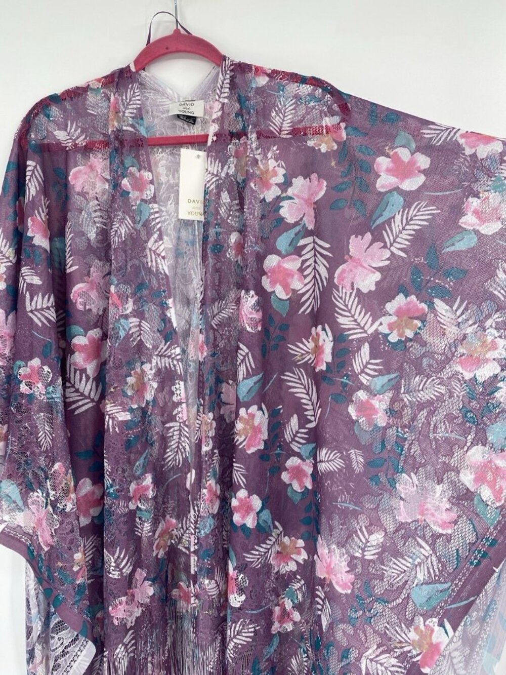 David & Young Purple Lightweight Floral Beach Cover Up Fringe One Size NWT - Picture 6 of 10